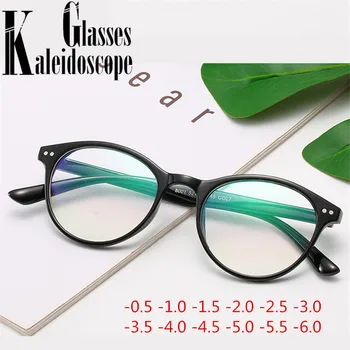 -0.5 -1.0 -1.5 -2.0 -3.0 -3.5 -4.0 -4.5 ila 6.0 Bitmiş Miyopi Gözlük Kadın Erkek Vintage Yuvarlak Çiçek Baskı Kısa görüşlü Gözlük