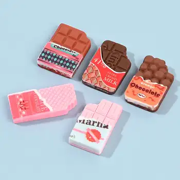 10 Adet Simülasyon Sütlü Çikolata Pembe Düz Geri Bebek seramik karo Aksesuarları Gerçekçi Mini Çikolata Aperatifler DIY Süsler