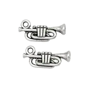 100 adet-Antik Tibet Gümüş Mini Müzik Aletleri Trompet Boynuz Charm Kolye 18x8mm