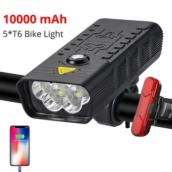 10000mAh bisiklet ön lambası 5T6 3000 Lümen bisiklet ışığı USB şarj edilebilir güçlü el feneri MTB lamba LED Far arka ışık