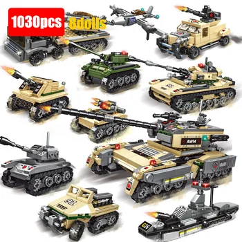 1030 ADET WW2 MOC DIY Askeri Ordu Araba Takımı Kamyon Tankları Savaş Askerler Rakamlar Set oyuncak inşaat blokları Erkek Çocuklar için Hediyeler