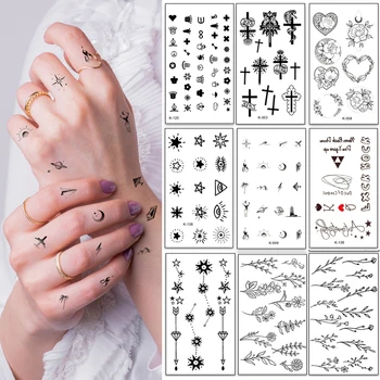 12 Adet / grup el parmak dövme küçük mini boy su geçirmez geçici dövme etiket mektup çiçek yıldız güneş dövme su transferi