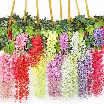 12 adet/grup Ipek Wisteria yapay çiçek Asma Garland Asılı Düğün Ev Bahçe Açık Yeşillik Ofis Duvar Dekorasyonu