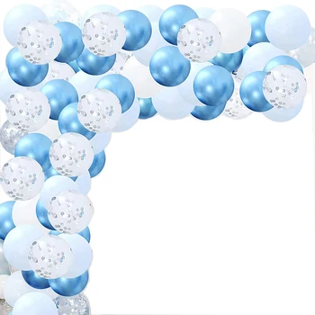 124 Adet Beyaz Balon Garland Kemer Kiti Metalik Mavi ve Gümüş Konfeti Lateks Globos Düğün Doğum Günü Partisi için Bebek Duş Dekor