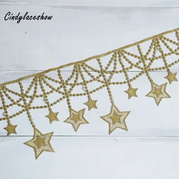 14.5 cm Geniş Yıldız Altın Püsküller Dantel Saçak Dantel Trim Şerit Kostüm Ev Tekstili Perdeler Dekor Düzeltir Giysi Dikiş Aksesuarları
