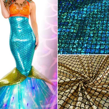 150 * 50 cm Mermaid Kumaş Mavi Parlak Ölçekler Hologram Spandex 2 Yönlü Streç Kumaş Etek Kuyruk Mayo Sahne Cosplay Kostüm