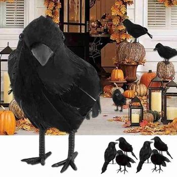 2 ADET Cadılar Bayramı Siyah Karga Hayvan Modeli Yapay Karga Siyah Kuş Raven Prop Korkunç Cadılar Bayramı Dekorasyon İçin Parti Malzemeleri