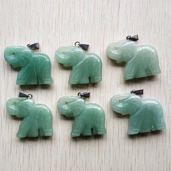 2018 moda doğal yeşil aventurin oyma hayvan charm fil kolye kolye takı yapımı için toptan 6 adet / grup ücretsiz