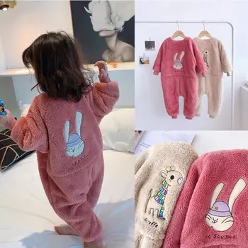 2020 Bebek Kız Pijama Sonbahar Kış çocuk bebek tulumu Ev Giysileri Sıcak Uyku Tulumu Sevimli Çift taraflı Kadife Elbise
