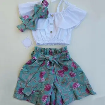 2020 Pudcoco Toddler Bebek Kız Çiçek Kıyafetler Giysileri T-shirt + Şort Pantolon 3 ADET Set