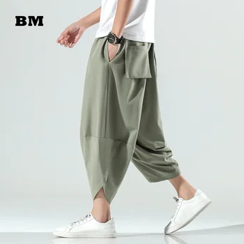 2021 İlkbahar Yaz Gevşek Ve İnce Artı Boyutu harem pantolon Japon Streetwear Spor Kırpılmış Pantolon Erkek Giyim Harajuku Bloomers