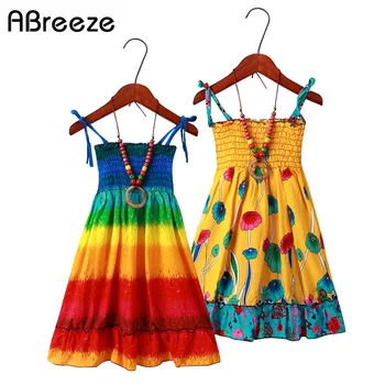 2021 Yeni Yaz Kız Kostümleri Bohem Tarzı Bebek Kızlar İçin Elbiseler Kolsuz Kızlar Plaj Elbiseleri Çiçek Baskı Elbise Kız