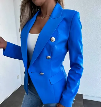 2022 Sonbahar ve Kış Moda Yeni kadın Blazer, Düz Renk İnce Kruvaze Blazer Ceket