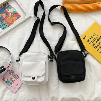 2022 Yeni Tuval kadın Crossbody Çanta Trendi omuz çantası Kore Düz Renk Öğrenci Telefonu Çantası Basit Alışveriş Fermuarlı Çanta