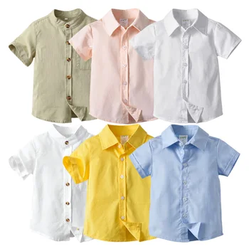 2023 Erkek ve Kız Gömlek Pamuk Bluzlar Nefes çocuk uzun kollu giyim Standı Yaka Çocuk Giysileri Üstleri Beyaz Gömlek