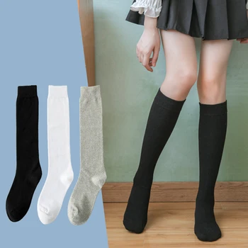 3 Çift / takım Pamuk Diz Çorap Kadınlar için Zarif Düz Düz Renkler İlkbahar Sonbahar Kış Yumuşak Rahat Diz Yüksek Çorap