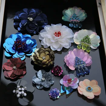 3D El Yapımı boncuklu çiçekler Yamalar giyim için DIY dikmek pullu rhinestone yamalar Boncuklu çiçek aplike yama