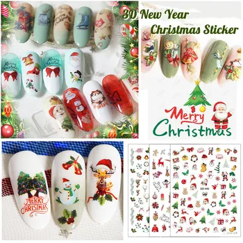 3D Noel Baba Sihirli Sopa Çan Noel Ağacı Hediye Sakız Tırnak Sticker ile Yeni Yıl Noel Profesyonel Tırnak Etiket Serisi