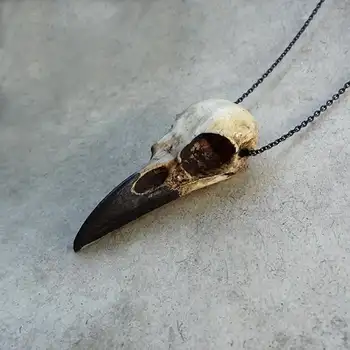 3D Raven Kafatası Kolye Reçine Çoğaltma Raven Saksağan Karga Poe Gotik Hediye, Cadılar Bayramı Raven Kafatası Kolye, Goth Kuş Kafatası Takı