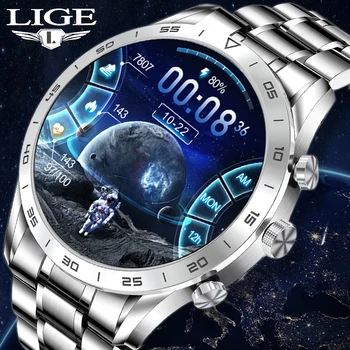 454 * 454 HD Ekran LIGE akıllı saat Erkekler Telefon Görüşmesi Kablosuz Şarj Döner Düğme IP68 Su Geçirmez Müzik Çalma EKG Adam Smartwatch
