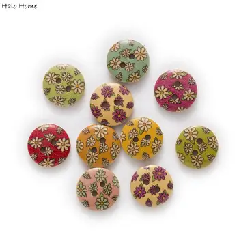 50 adet Kar Tanesi Çiçek Baskı Yuvarlak Ahşap düğmeler Dikiş Karalama Defteri Giyim Hediyeler El Sanatları İşi Aksesuarları 15mm