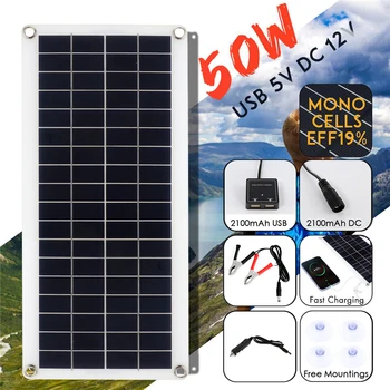 50W GÜNEŞ PANELI 12V Monokristal USB Güç Taşınabilir Açık Güneş Pili Araba Gemi Kamp Yürüyüş Seyahat Telefon Şarj Cihazı