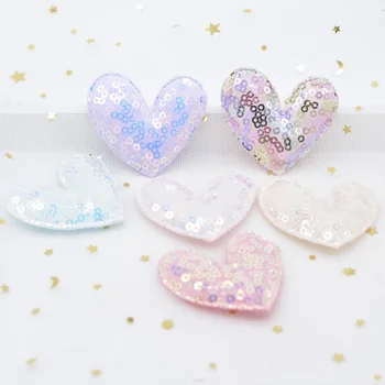 6 Adet Lüks Glitter Sequins Kalp Aplikler Yastıklı Yamalar DIY Bebek Kız Saç, Klips, Bant, Headdress, Yay Dekorasyon