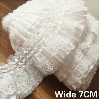 7CM Genişliğinde Beyaz 3D Dantel Aplike Nakış Yaka Şerit Elastik fırfır etekli Elbise Etekler Şapkalar Dikiş DIY Gipür Malzemeleri