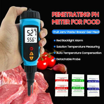 Akıllı SENSÖR PH818M PH ölçer Gıda İşleme için 2 in 1 Gıda PH test cihazı Çözümü Sıcaklık Ölçer LCD Dijital PH Ölçüm