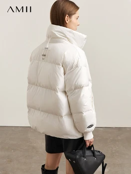 AMİİ Minimalizm şişme ceket kadınlar 2022 Kış Yeni Katı Banliyö Rahat Kore Tarzı Turn-aşağı Yaka Sıcak giyim Üst 12241105