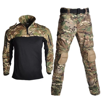 Askeri Üniforma Taktik Takım Elbise Kamuflaj Avcılık Giyim Yürüyüş Paintball Airsoft Sniper Savaş Gömlek + Pantolon Diz Pedleri ile
