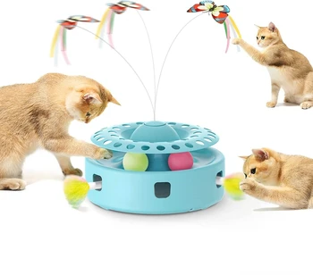 ATUBAN Kedi Oyuncaklar 3-in-1 Akıllı İnteraktif Elektronik Yavru Oyuncak, Rastgele Hareketli Pusu Tüy veya Topları, kapalı Egzersiz Kedi Kicker