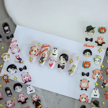 Casus Aile Tırnak Çıkartmalar Anime Karikatür Yeni Zanaat Kabartmalı İnce Sert Tırnak Sanat Dekoratif Çıkartmalar Yapışkanlı Tırnak Sanat Çıkartmaları