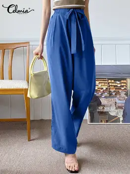 Celmia Yüksek Bel Kadın Uzun pantolon Cep Bandaj Rahat Belli Düz Pantolon 2022 Kore Tarzı Zarif Bayan Commuting Pantolon