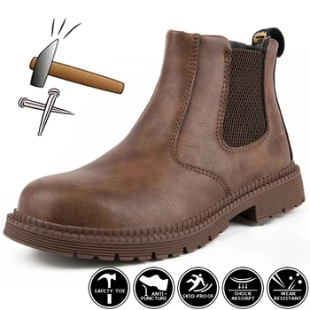 Deri İş Güvenliği Botları Erkekler Chelsea Çizmeler Yıkılmaz iş ayakkabısı Çelik Burunlu Kış Ayakkabı Erkek Güvenlik Ayakkabıları Zapatillas Hombre