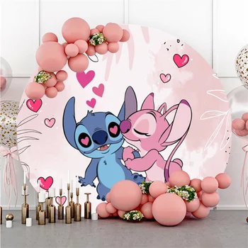 Disney Lilo ve Stitch Yuvarlak Şekil Parti Arka Planında çocuk Doğum Günü Dekorasyon Süslemeleri Özel Arka Plan Duvar Photozone