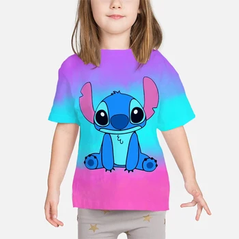 Disney Lilo ve Stitch Çocuklar Yaz T Shirt Kız Erkek Grafik Tee Karikatür Anime Üstleri Butik Çocuk Dikiş Giyim Kısa Üst