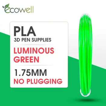 Ecowell 1 adet Parlak Yeşil 1.75 mm * 5M PLA Filament plastik filament 3D Baskı Malzemesi 3D kalem filament 3D baskı kalem
