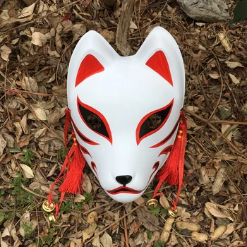 El Boyalı Güncellenmiş Anbu Maskesi, japon Kitsune Tilki Maskesi Tam Yüz Kalın PVC Cosplay Kostüm