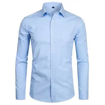 Erkek Gökyüzü Mavi Slim Fit Elbise Gömlek Slim Fit Uzun Kollu Marka Gömlek Erkekler pamuklu bluz Kaliteli Iş Resmi cepli gömlek