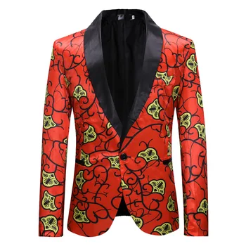 Erkek Marka Yeni rahat elbise Çiçek Takım Elbise Ceket Slim Fit Bir Düğme Kırmızı Blazer Erkekler Düğün Yemeği Smokin Blazer Hombre XXL