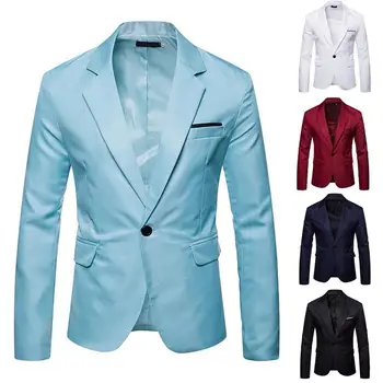 Erkekler Blazer Şık Saf Renk Cepler Takım elbise Ceket Streetwear Blazer