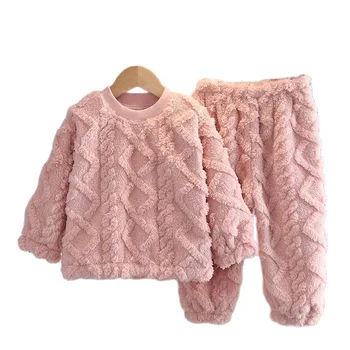 Flanel Pijama Set Yeni Kış Sıcak Ev Tekstili için Çocuk Kalınlaşmak Mercan Polar Giyim Takım Elbise Noel Kız Erkek Pijama 0-12Y