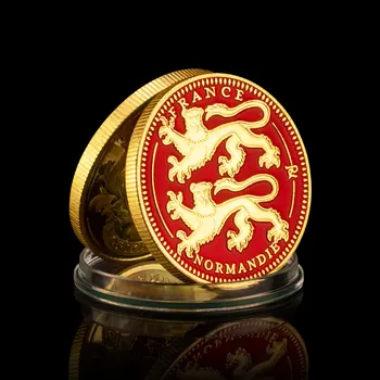 Fransız Normandiya Altın kaplama Madalya Rozeti Koleksiyonu Sikke 30mm Altın Sikke Hatıra Hatıra Hediye
