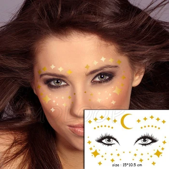 Geçici Dövme Etiket Altın Yüz Hilal Ay Yıldız Su Geçirmez Çiller Makyaj Çıkartmalar Göz Çıkartması Vücut Sanatı Kız Çocuk için 04