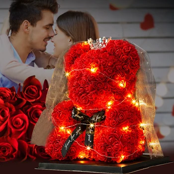 Gül Ayı Kutusu taç ışıkları Ebedi Çiçek Oyuncak Ayı Doğum Günü Yıldönümü Sevgililer Günü Romantik Hediye Kız Arkadaşı için eşi