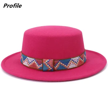 Gül kırmızı fötr şapka klasik ayarlanabilir düz ağız caz şapka kış kalınlaşmış fötr şapka etnik aksesuarları toptan кепка мушская
