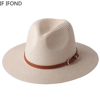 İlkbahar / Yaz Kadın Geniş Ağız Rahat Hasır Şapkalar İle Kemer Toka Panama Caz Şapka Güneş Nefes Plaj Kap