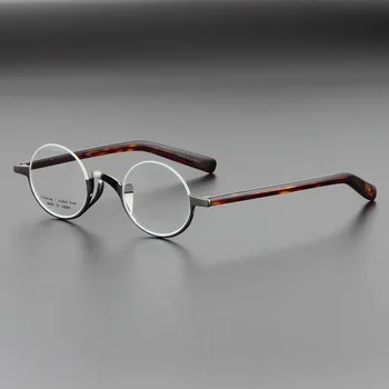 Japon El Yapımı Saf Titanyum Erkekler Yarım Jant Gözlük Çerçeveleri Retro Yuvarlak Optik Miyopi Gözlük Kadınlar Hafif Gözlük