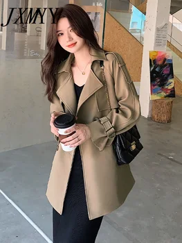 JXMYY İlkbahar Ve Sonbahar Yeni Kore Versiyonu Yaka Retro Tarzı Şık Zarif Mizaç Orta Uzunlukta Trençkot kadın giyim